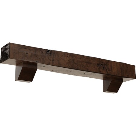 Ekena Millwork Kit w/ Ashford Corbels, Premium Aged, 8"H  x 8"D x 60"W Knotty Pine Faux Wood Fireplace ManteL MANUKP08X08X60ASZD